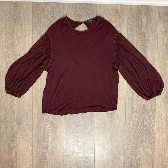Aritzia Babaton Blouse Top Bishop Sleeve Burgundy Drapey Flowy Size XS - Picture 4 of 15